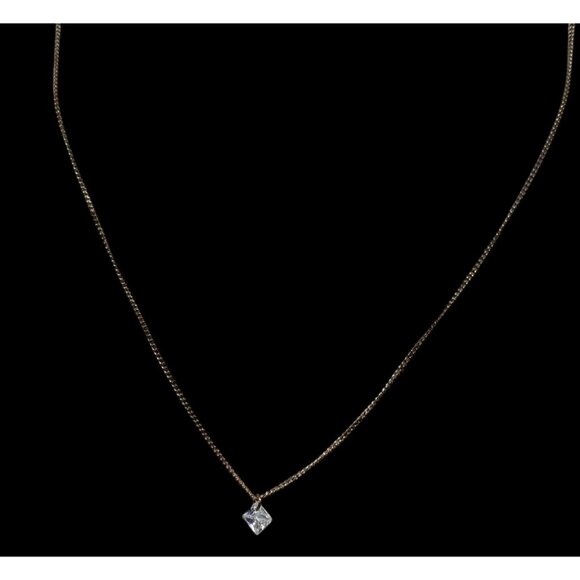 Minimalist Dainty Pyramid Shaped Cubic Zirconia Pendant On Gold Tone Chain - Picture 5 of 6